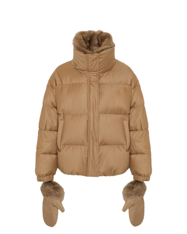 Woman wearing Yves Salomon shearling fur coat – luxury outerwear at Luxury Shoes 