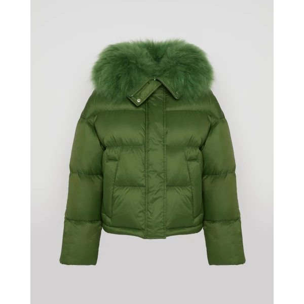 Woman wearing Yves Salomon shearling fur coat – luxury outerwear at Luxury Shoes 