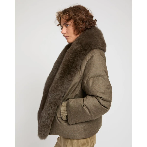 Woman wearing Yves Salomon shearling fur coat – luxury outerwear at Luxury Shoes 