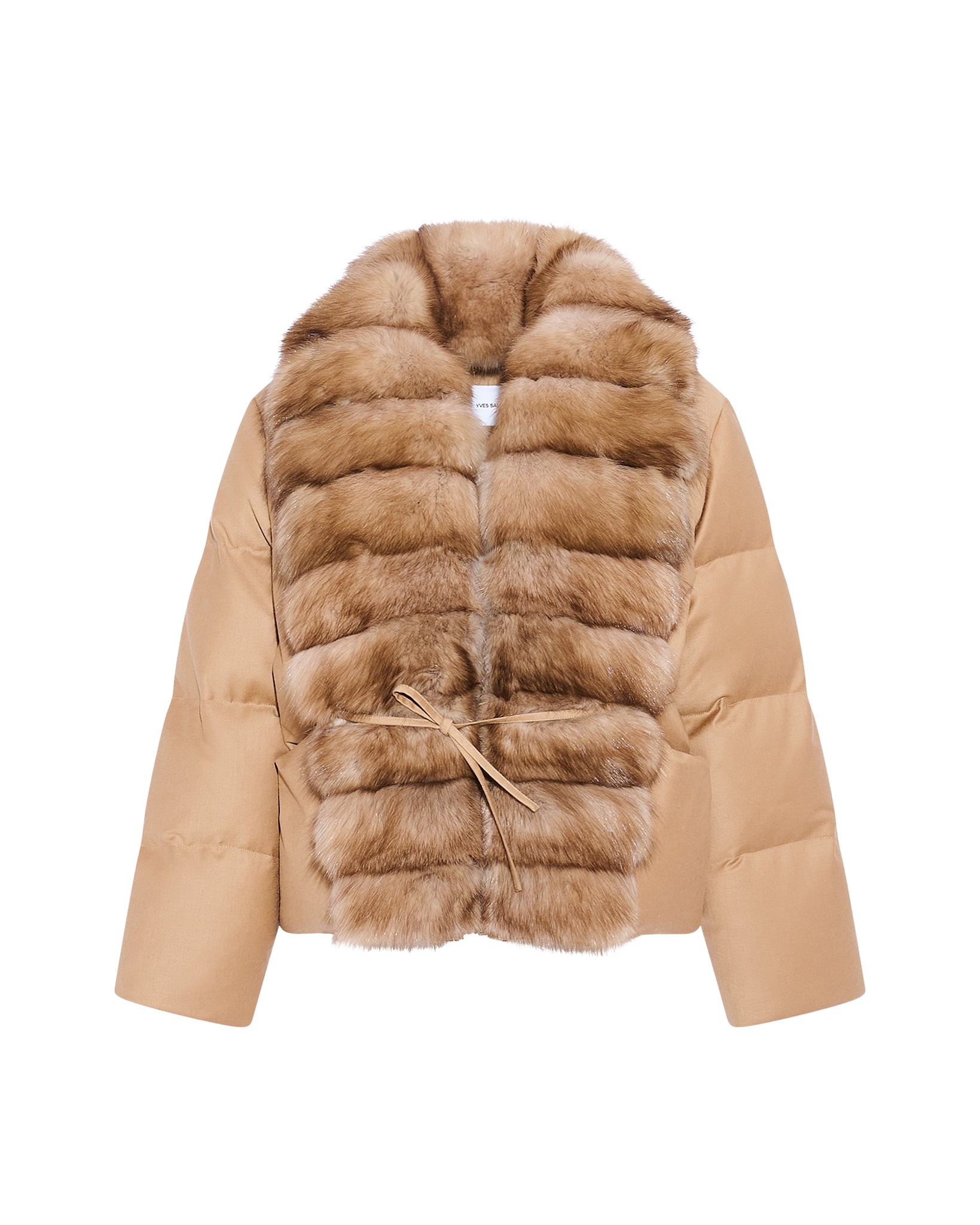 Yves Salomon Short flannel down jacket with detachable large sable fur collar