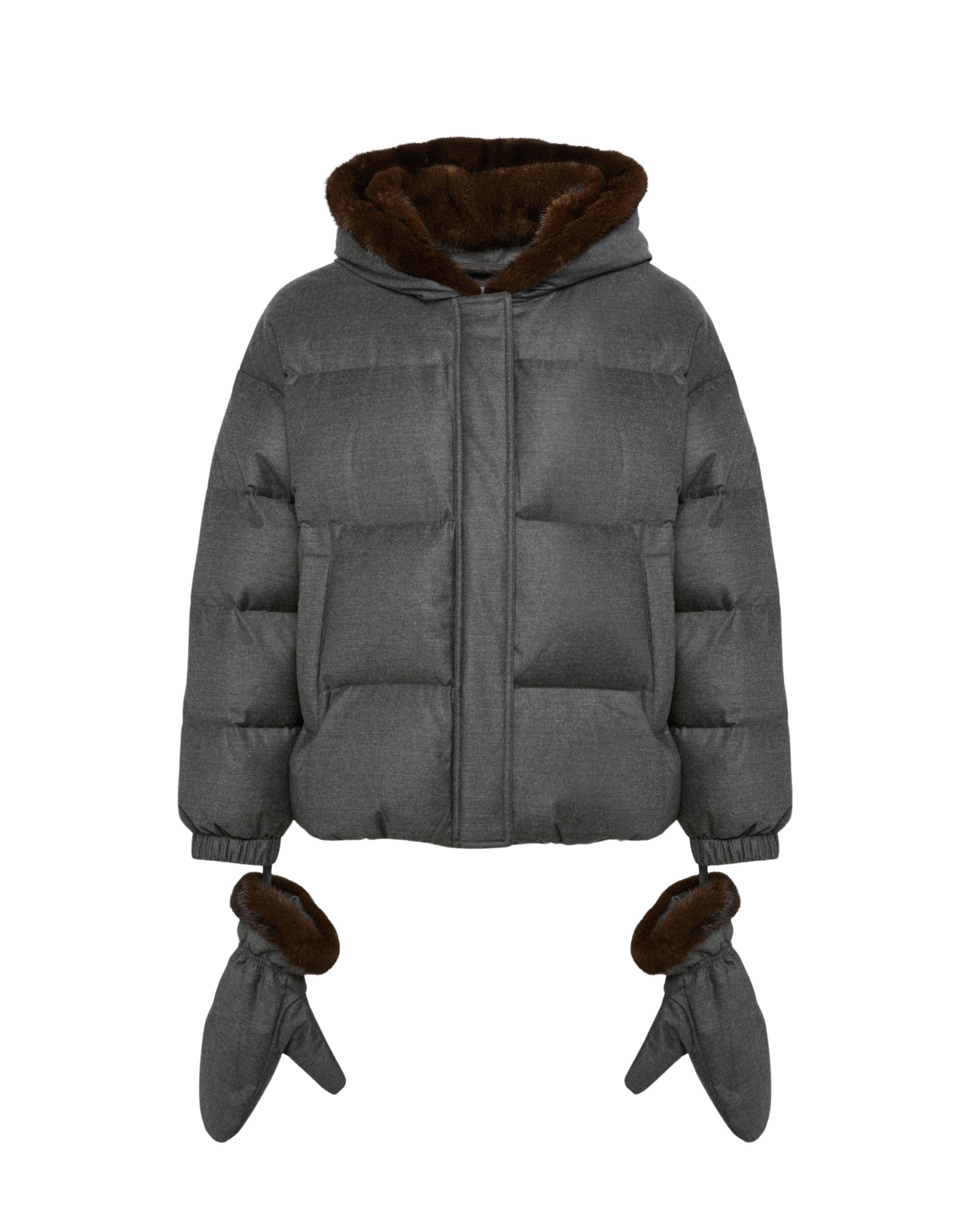 Yves Salomon Short hooded down jacket with mink fur inner hood and removable mittens