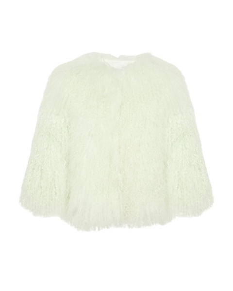 Woman wearing Yves Salomon shearling fur coat – luxury outerwear at Luxury Shoes 