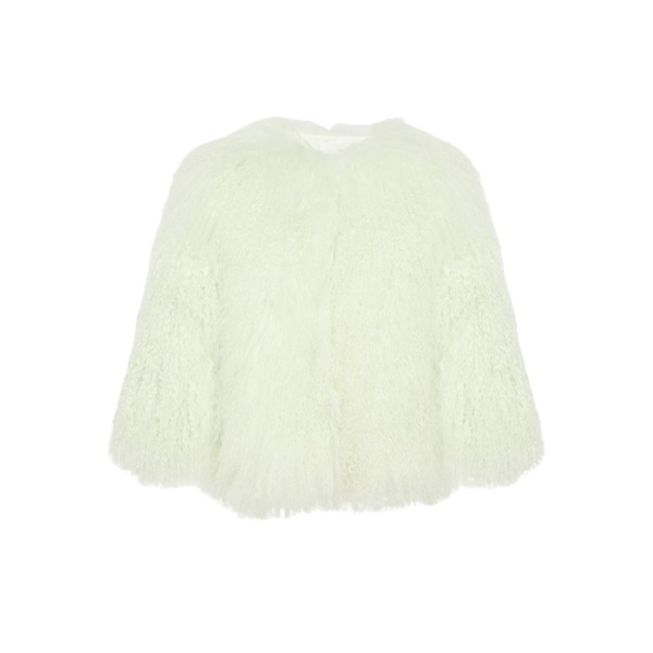 Woman wearing Yves Salomon shearling fur coat – luxury outerwear at Luxury Shoes 