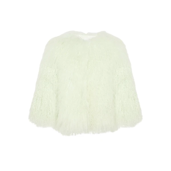 Woman wearing Yves Salomon shearling fur coat – luxury outerwear at Luxury Shoes 