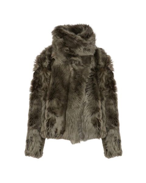 Woman wearing Yves Salomon shearling fur coat – luxury outerwear at Luxury Shoes 