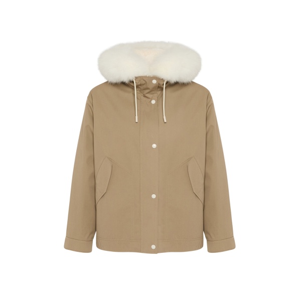 Woman wearing Yves Salomon shearling fur coat – luxury outerwear at Luxury Shoes 