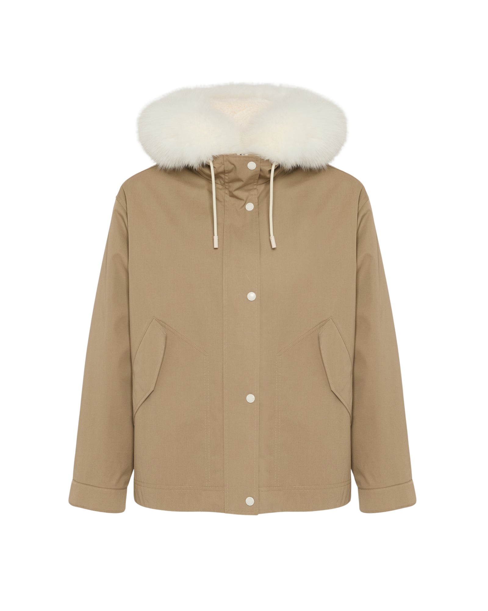 Yves Salomon Short parka in cotton blend and fox and rabbit fur