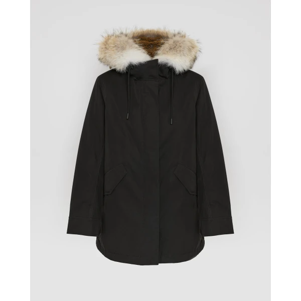 Woman wearing Yves Salomon shearling fur coat – luxury outerwear at Luxury Shoes 