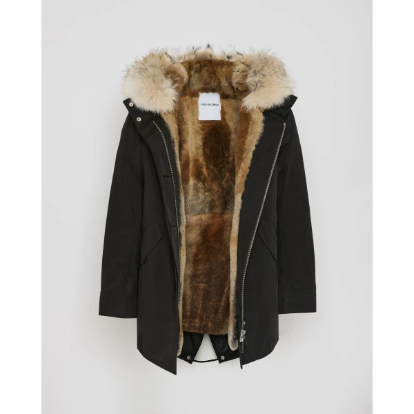 Woman wearing Yves Salomon shearling fur coat – luxury outerwear at Luxury Shoes 