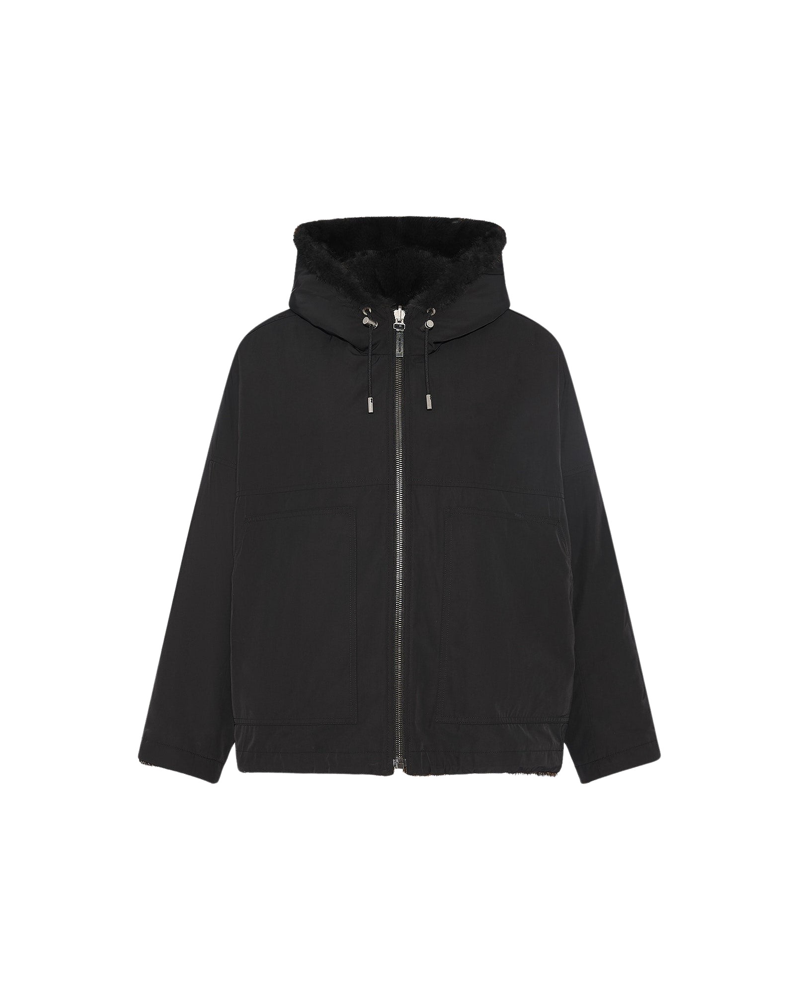 Yves Salomon Short reversible parka in water-repellent technical fabric and long-haired mink