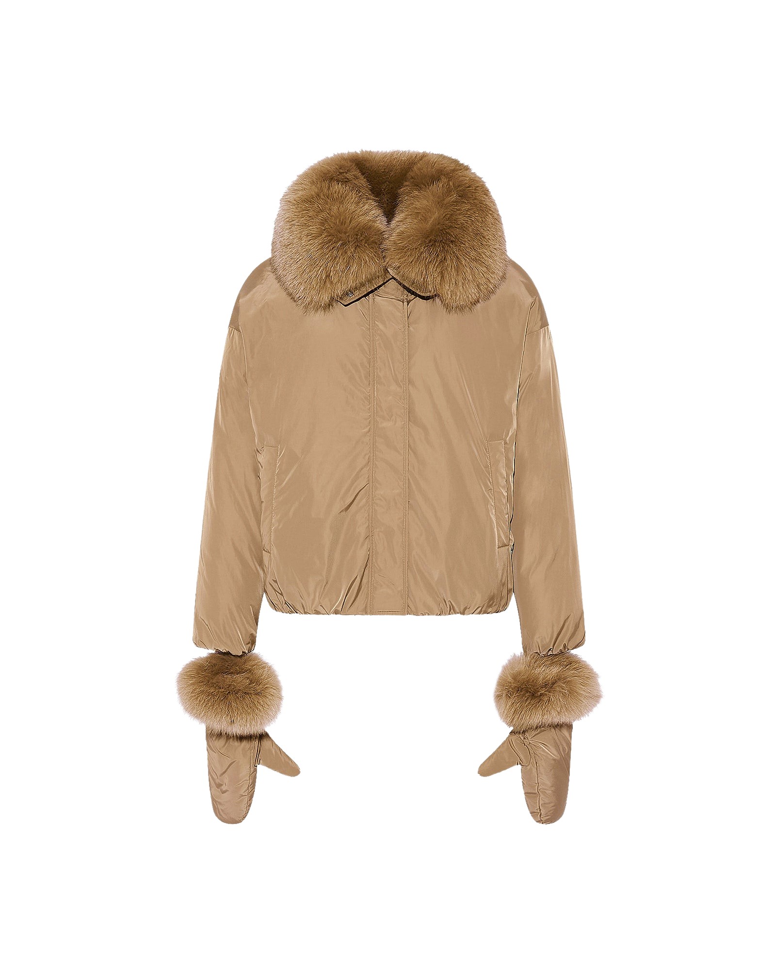 Yves Salomon Short technical fabric down jacket with detachable fox fur collar