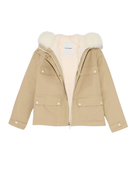 Woman wearing Yves Salomon shearling fur coat – luxury outerwear at Luxury Shoes 
