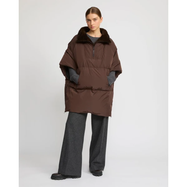 Woman wearing Yves Salomon shearling fur coat – luxury outerwear at Luxury Shoes 