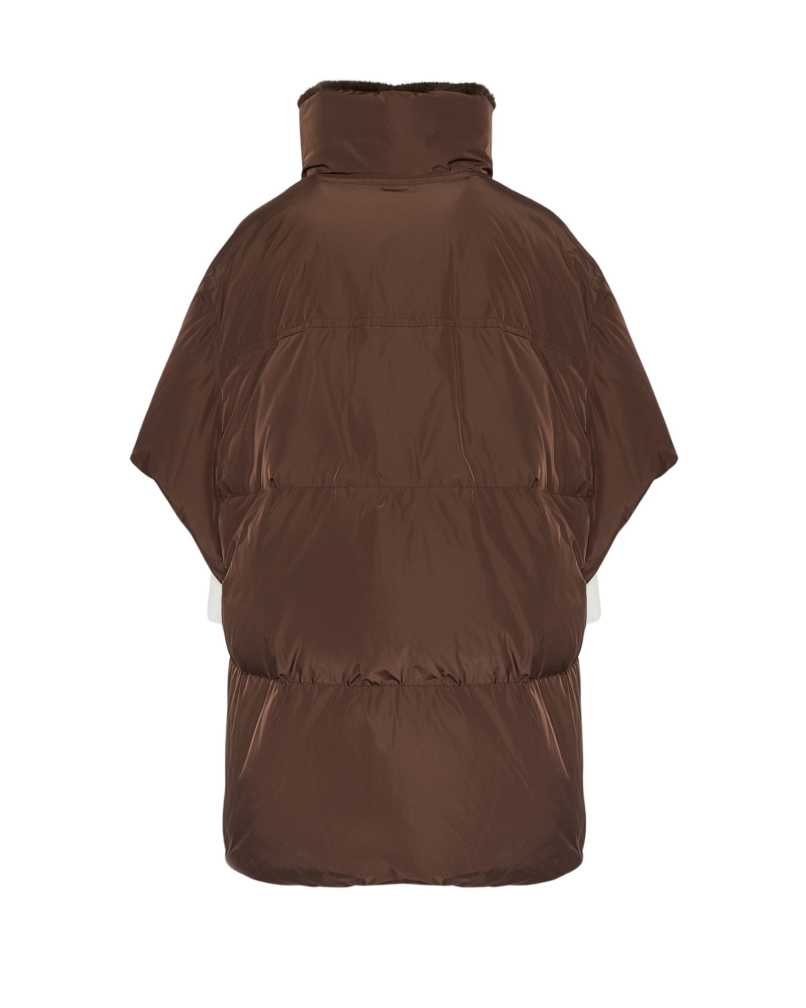 Yves Salomon Technical fabric down cape with mink fur stand collar and lining.