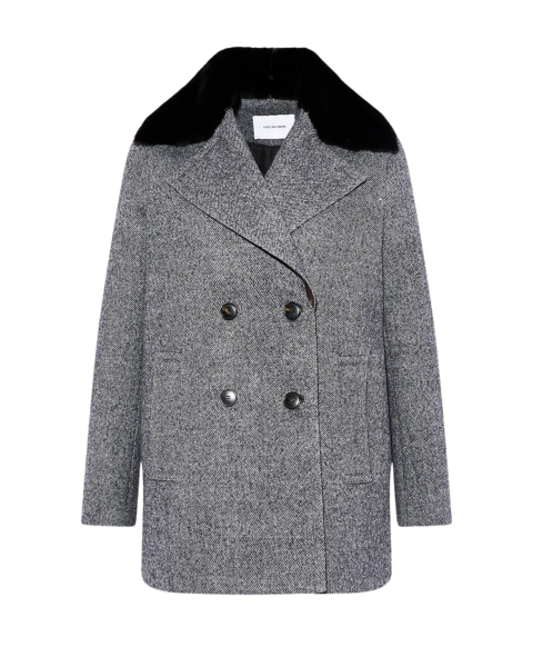 Woman wearing Yves Salomon shearling fur coat – luxury outerwear at Luxury Shoes 