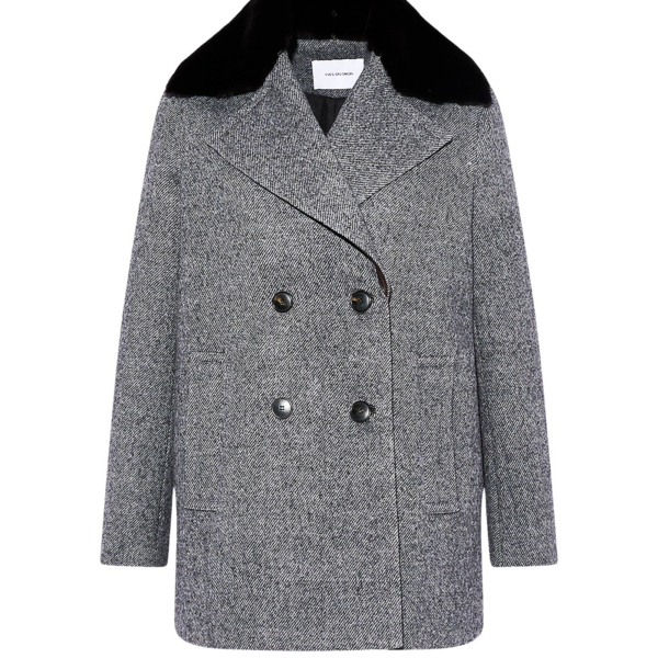 Yves Salomon Woollen peacoat with lambskin leather details and mink fur collar Coat