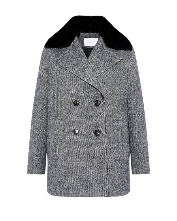 Woman wearing Yves Salomon shearling fur coat – luxury outerwear at Luxury Shoes 