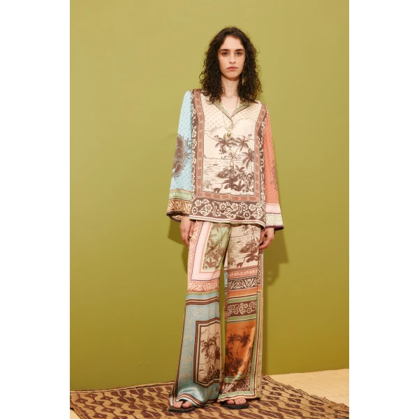 Alemais Alberta Silk Pant  Sustainable Pants with Alemais print -  Luxury Handbags Australian Designer