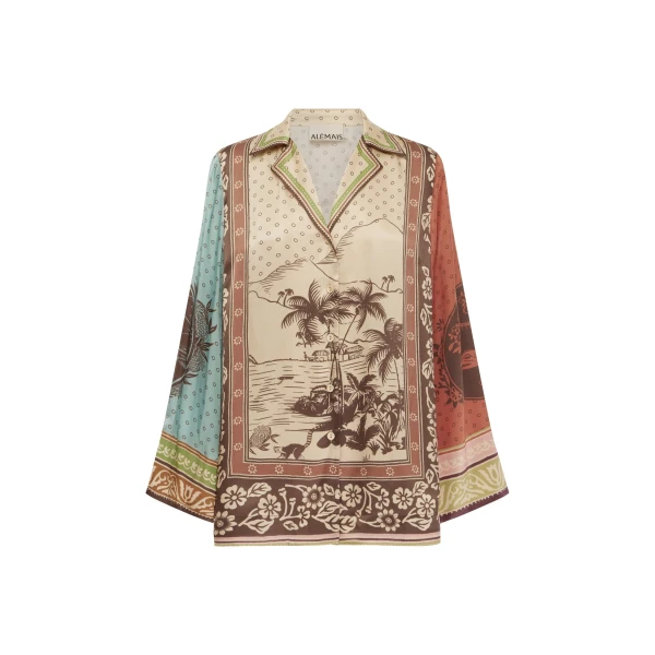Alemais Alberta Silk Shirt  Sustainable Tops with Alemais print -  Luxury Handbags Australian Designer
