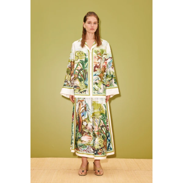 Alemais Jungle Boogie Silk Shirt  Sustainable Tops with Alemais print -  Luxury Handbags Australian Designer