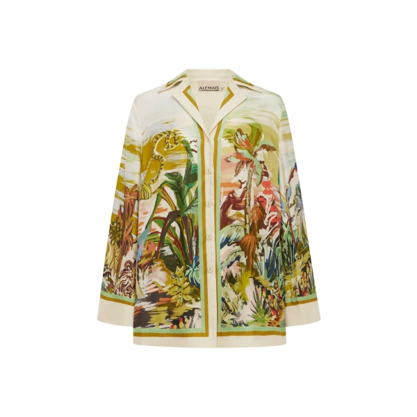 Alemais Jungle Boogie Silk Shirt  Sustainable Tops with Alemais print -  Luxury Handbags Australian Designer