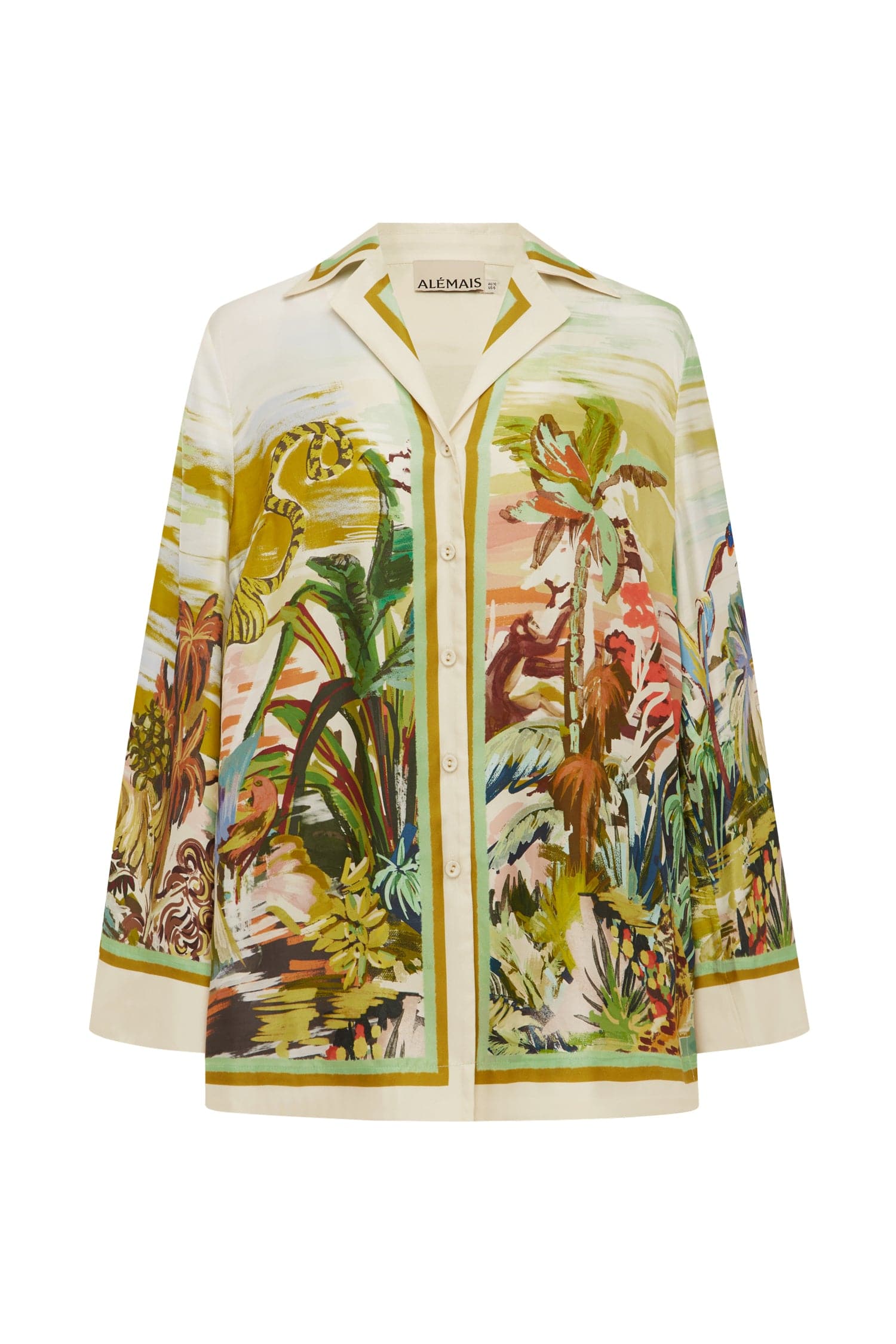 Alemais Jungle Boogie Silk Shirt  Sustainable Tops with Alemais print -  Luxury Handbags Australian Designer