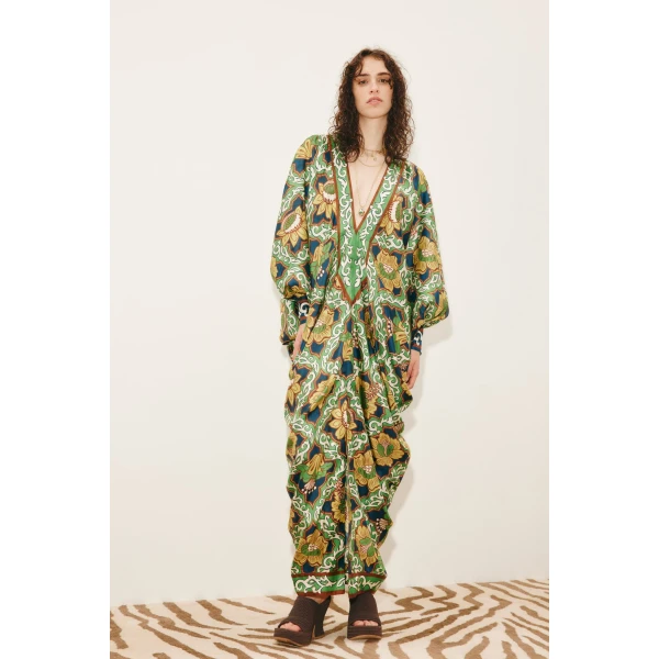 Alemais Liana V Neck Silk Midi Dress  Sustainable Dresses with Alemais print -  Luxury Handbags Australian Designer