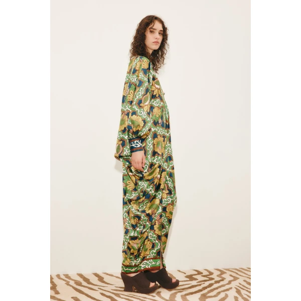 Alemais Liana V Neck Silk Midi Dress  Sustainable Dresses with Alemais print -  Luxury Handbags Australian Designer