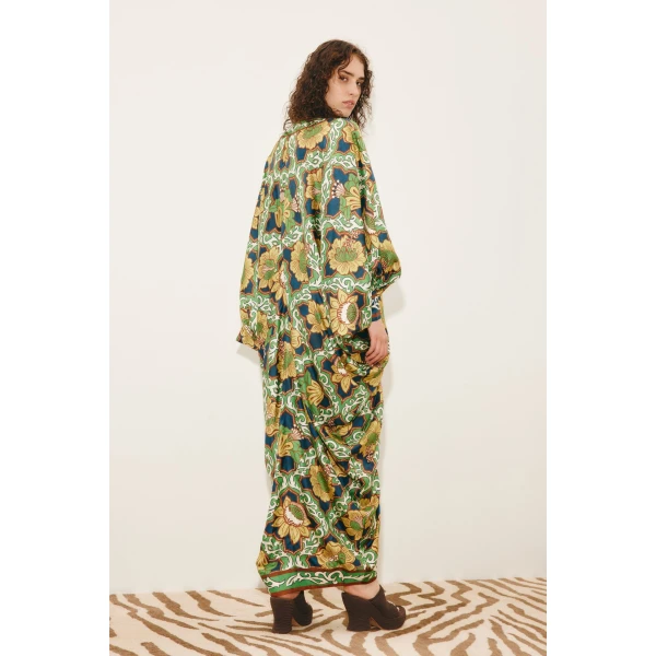 Alemais Liana V Neck Silk Midi Dress  Sustainable Dresses with Alemais print -  Luxury Handbags Australian Designer