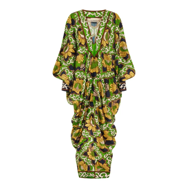 Alemais Liana V Neck Silk Midi Dress  Sustainable Dresses with Alemais print -  Luxury Handbags Australian Designer