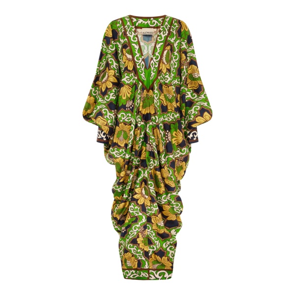 Alemais Liana V Neck Silk Midi Dress  Sustainable Dresses with Alemais print -  Luxury Handbags Australian Designer