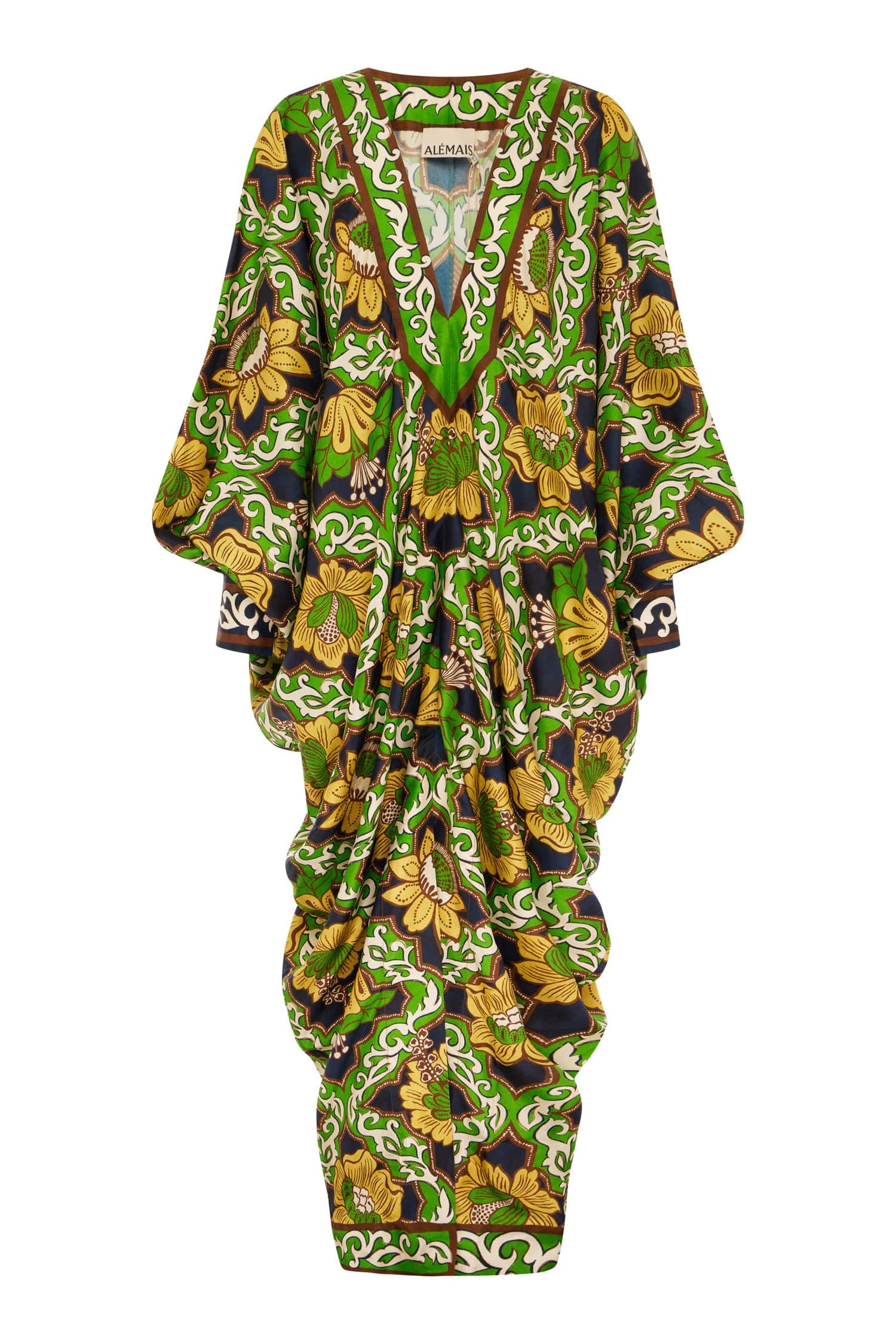 Alemais Liana V Neck Silk Midi Dress  Sustainable Dresses with Alemais print -  Luxury Handbags Australian Designer