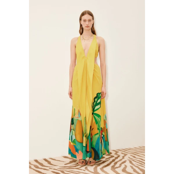 Alemais Mokshini Silk Cut Out Midi Dress  Sustainable Dresses with Alemais print -  Luxury Handbags Australian Designer