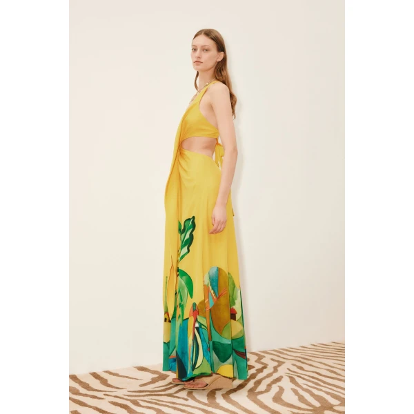 Alemais Mokshini Silk Cut Out Midi Dress  Sustainable Dresses with Alemais print -  Luxury Handbags Australian Designer