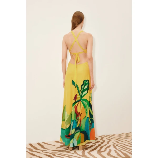 Alemais Mokshini Silk Cut Out Midi Dress  Sustainable Dresses with Alemais print -  Luxury Handbags Australian Designer