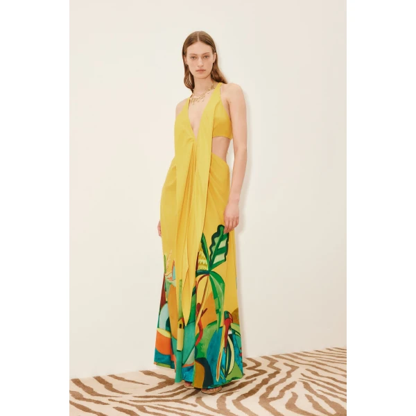 Alemais Mokshini Silk Cut Out Midi Dress  Sustainable Dresses with Alemais print -  Luxury Handbags Australian Designer
