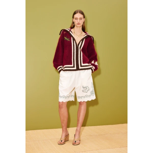 Alemais Mokshini Zip Up Cardigan  Sustainable Knitwear with Alemais print -  Luxury Handbags Australian Designer
