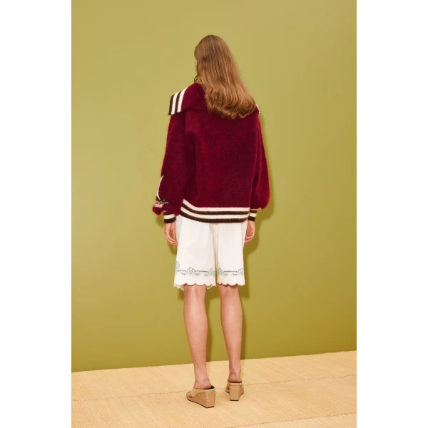 Alemais Mokshini Zip Up Cardigan  Sustainable Knitwear with Alemais print -  Luxury Handbags Australian Designer