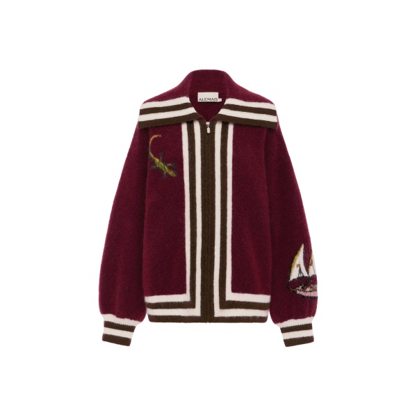 Alemais Mokshini Zip Up Cardigan  Sustainable Knitwear with Alemais print -  Luxury Handbags Australian Designer