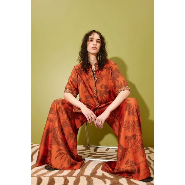 Alemais Monkey Dance Silk Palazzo Pant  Sustainable Pants with Alemais print -  Luxury Handbags Australian Designer