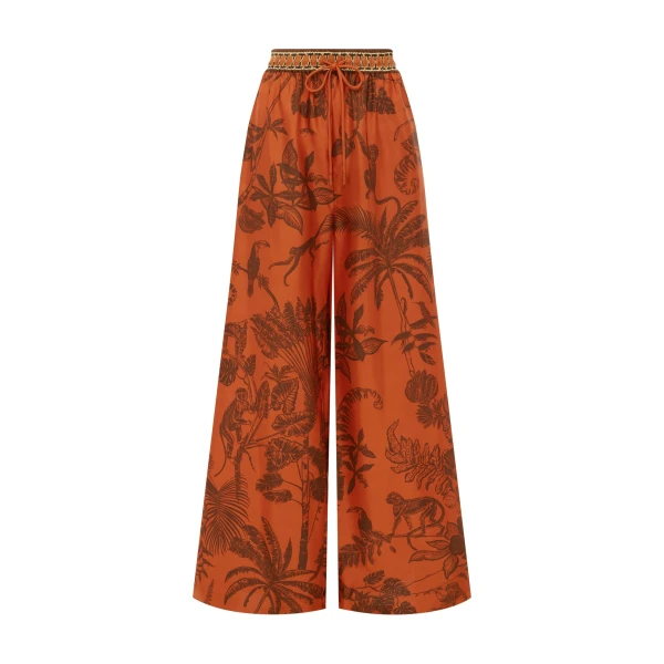 Alemais Monkey Dance Silk Palazzo Pant  Sustainable Pants with Alemais print -  Luxury Handbags Australian Designer