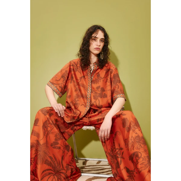 Alemais Monkey Dance Silk Shirt  Sustainable Tops with Alemais print -  Luxury Handbags Australian Designer