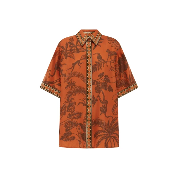 Alemais Monkey Dance Silk Shirt  Sustainable Tops with Alemais print -  Luxury Handbags Australian Designer