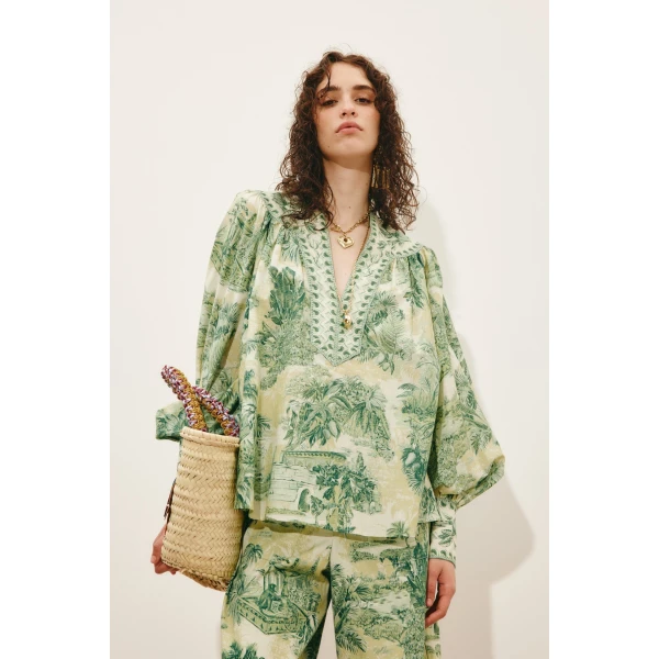 Alemais Sara Blouse  Sustainable Tops with Alemais print -  Luxury Handbags Australian Designer