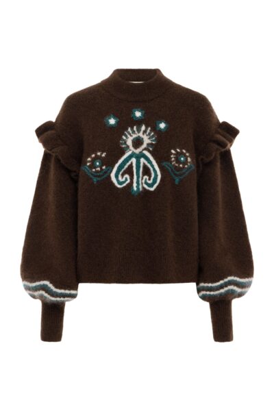 Alemais Sun Dancer Sweater  Sustainable Knitwear with Alemais print -  Luxury Handbags Australian Designer