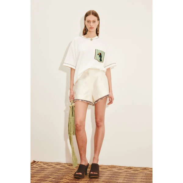 Alemais Toucan Tango Embroidered Pocket Tee  Sustainable Tops with Alemais print -  Luxury Handbags Australian Designer