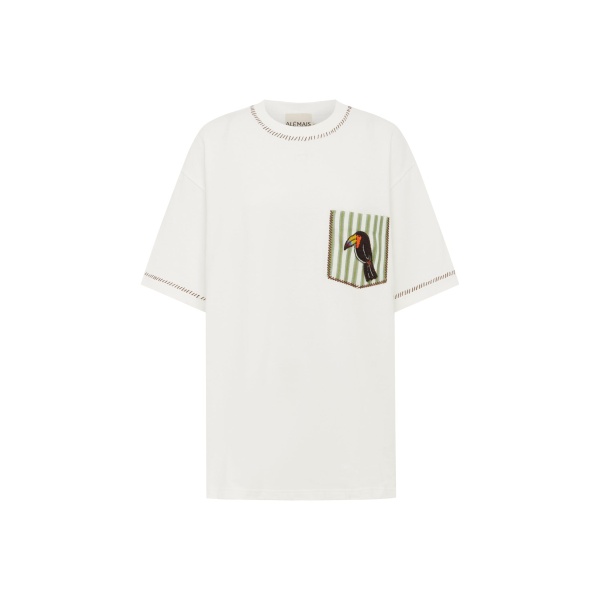 Alemais Toucan Tango Embroidered Pocket Tee  Sustainable Tops with Alemais print -  Luxury Handbags Australian Designer