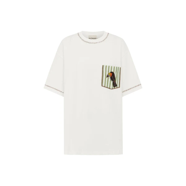 Alemais Toucan Tango Embroidered Pocket Tee  Sustainable Tops with Alemais print -  Luxury Handbags Australian Designer