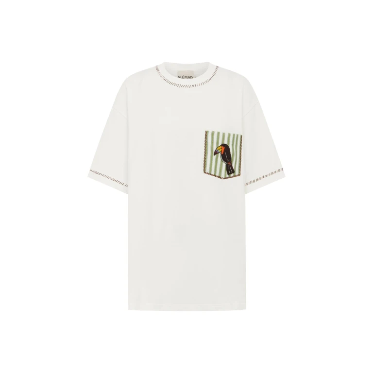 Alemais Toucan Tango Embroidered Pocket Tee  Sustainable Tops with Alemais print -  Luxury Handbags Australian Designer