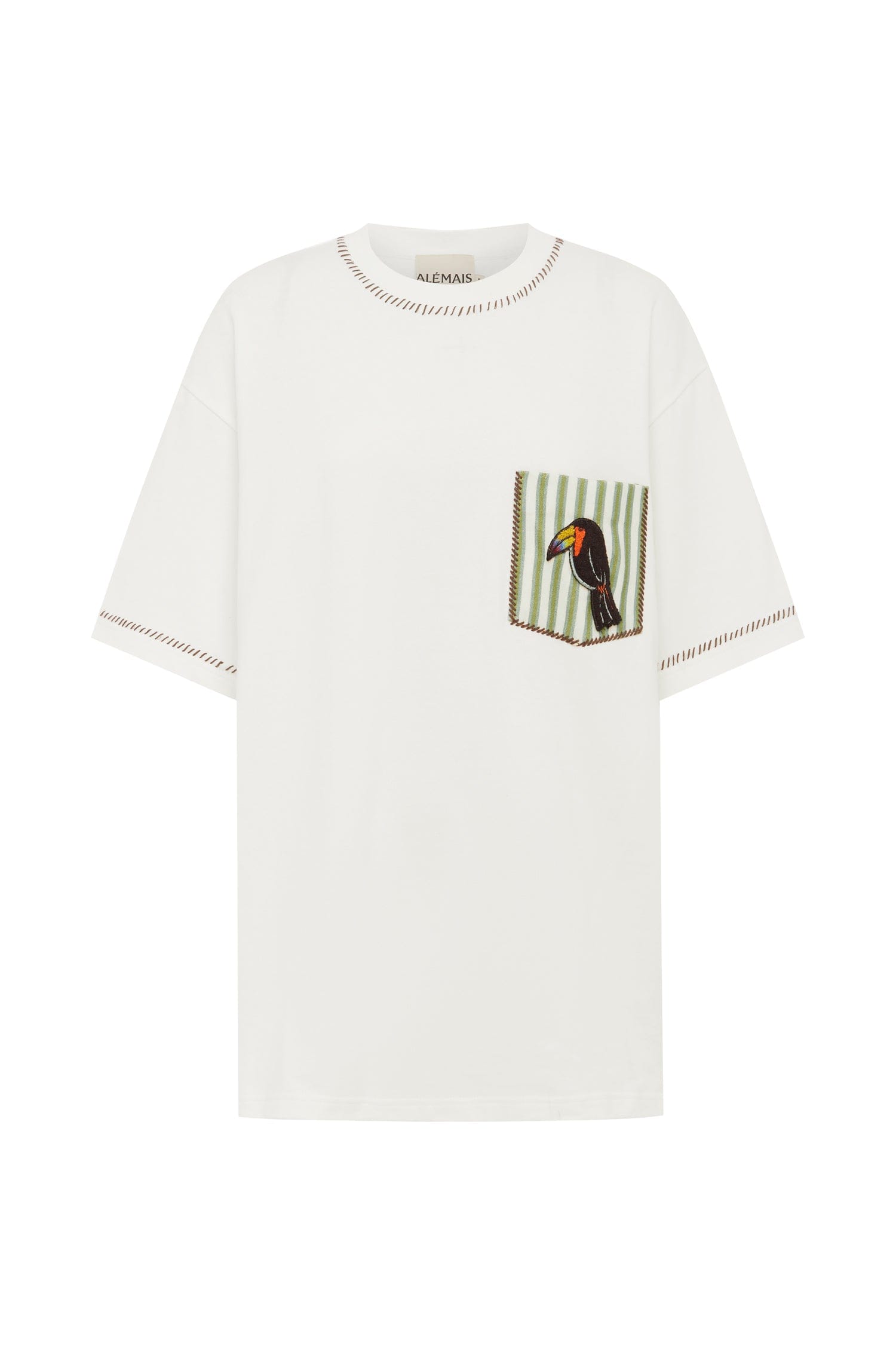 Alemais Toucan Tango Embroidered Pocket Tee  Sustainable Tops with Alemais print -  Luxury Handbags Australian Designer